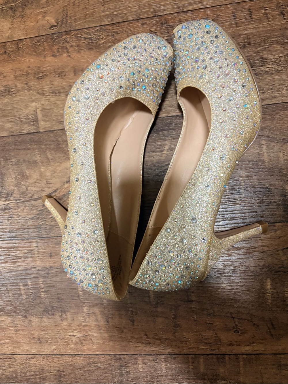 Crystal-Embellished Gold Heels - Women's Dress Pumps